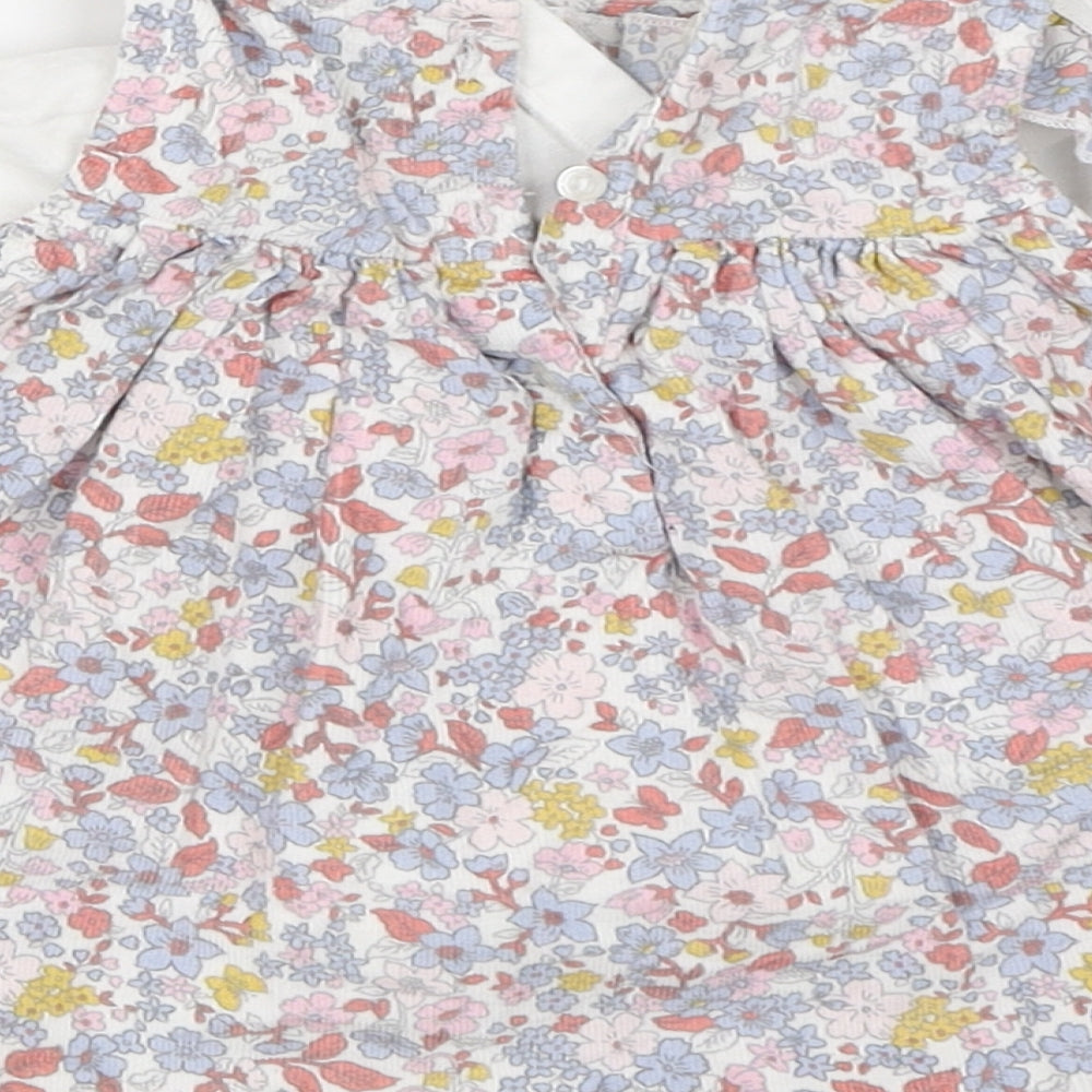 Nutmeg Girls Ivory Floral Pinafore/Dungaree Dress Size 0-3 Months
