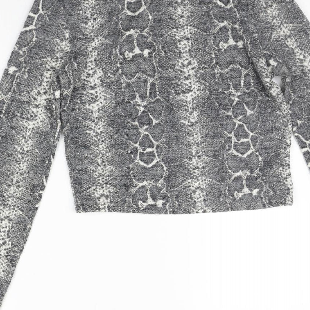 Zara Womens Grey Animal Print Basic Polo Size S