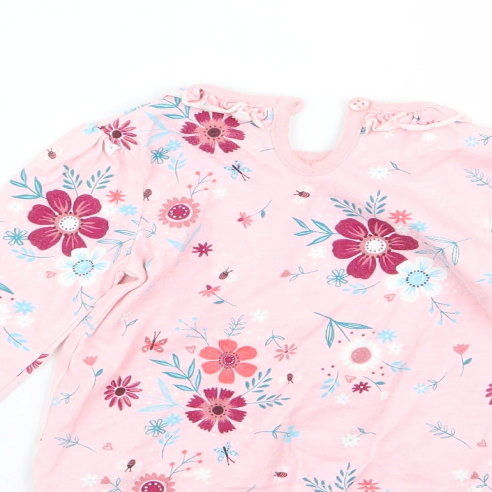 Asda George Girls Pink Floral T-Shirt Dress Size 3-6 Months