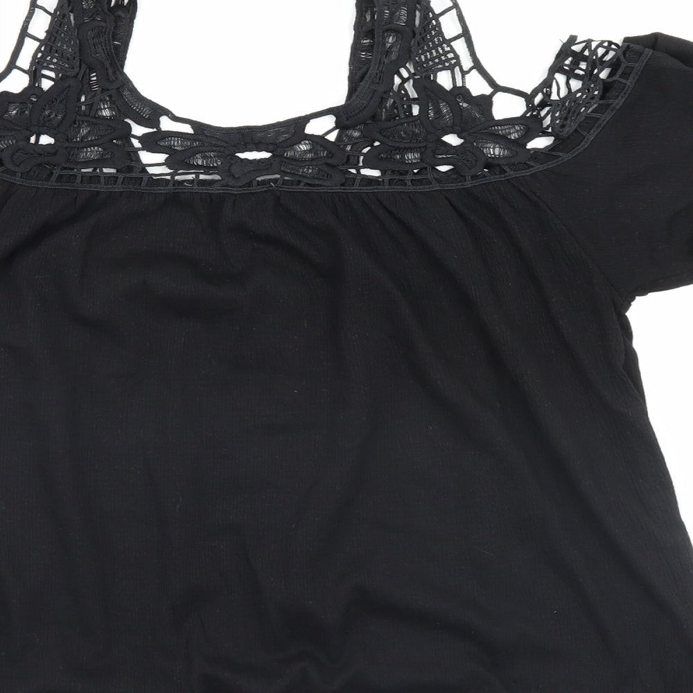 Priark Womens Black Floral Basic Blouse Size 10