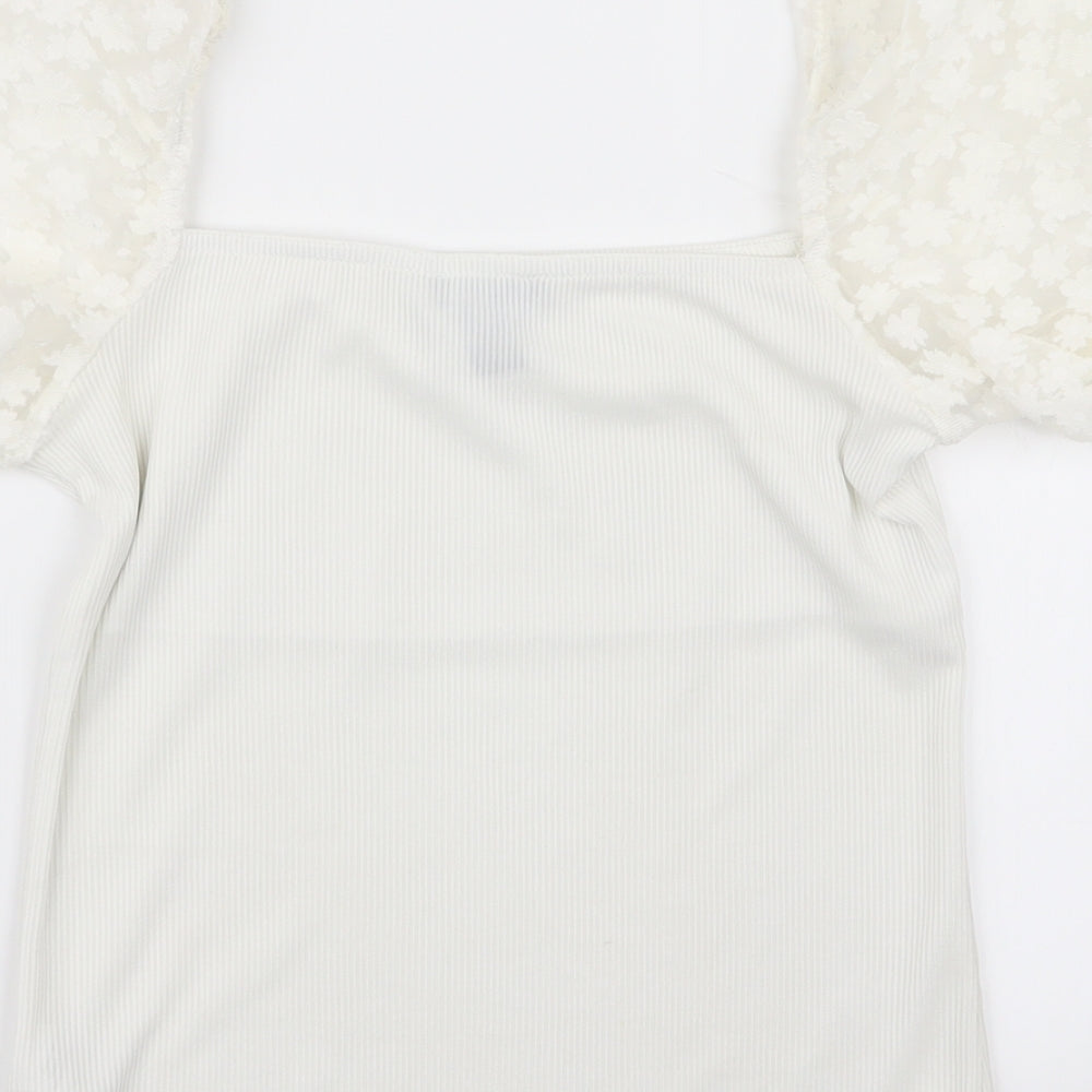 New Look Womens White Geometric Basic T-Shirt Size 6