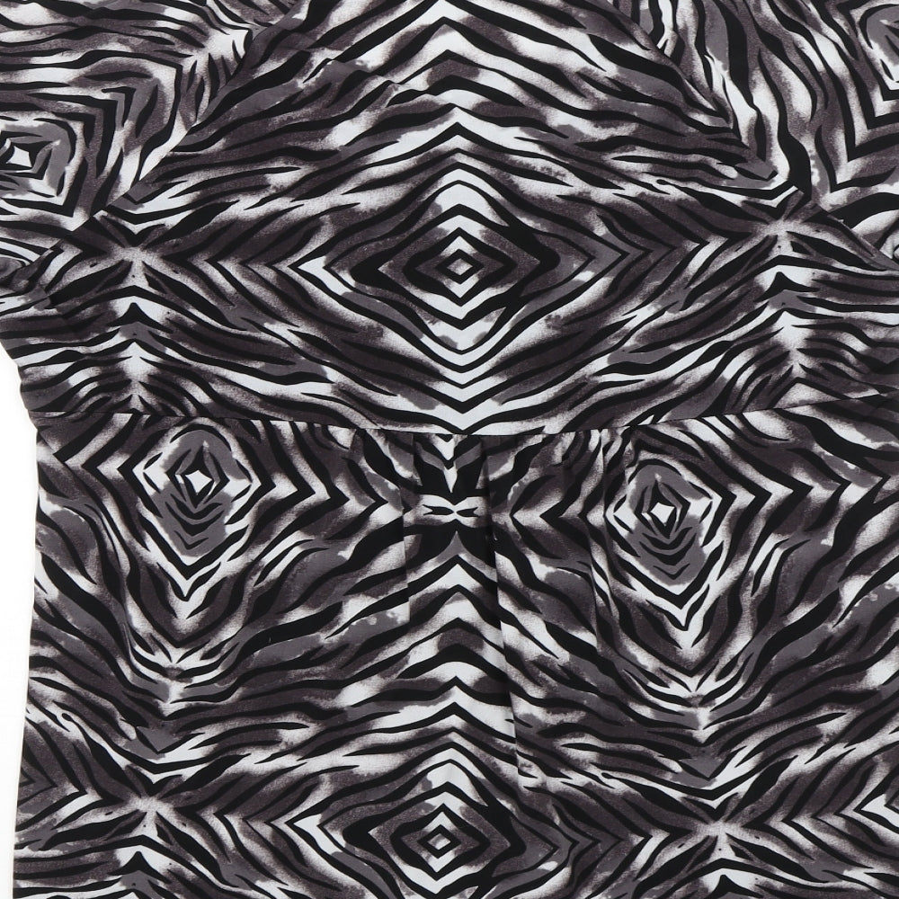 BM Womens Black Animal Print Basic T-Shirt Size 16