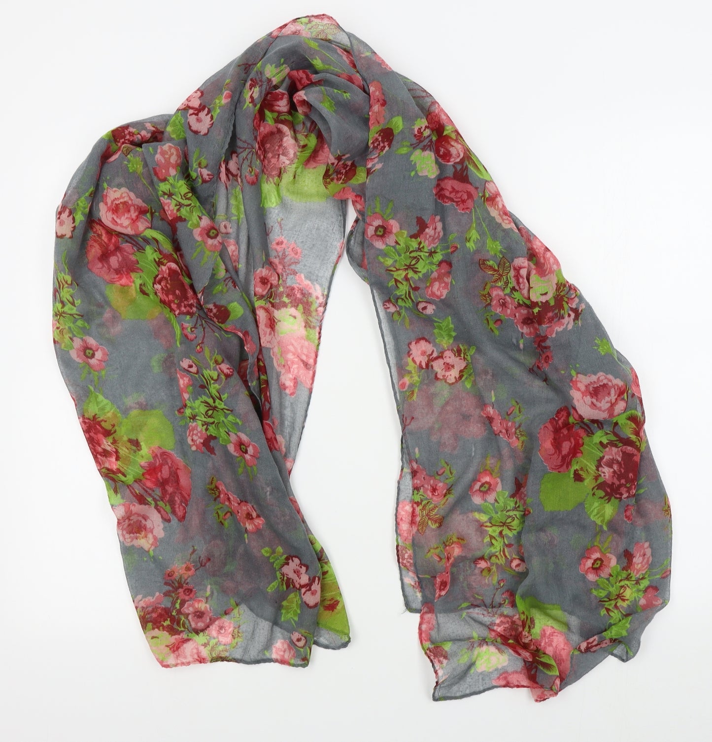 Preworn Womens Grey Floral Scarf