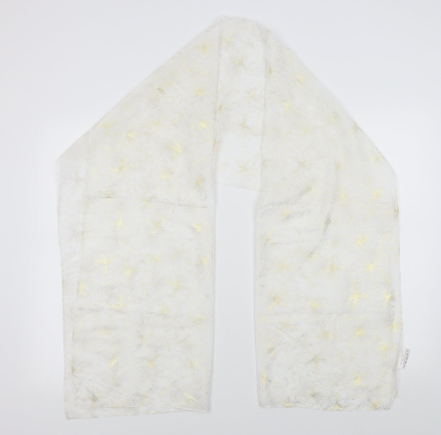 Preworn Womens White Floral Scarf - sheer