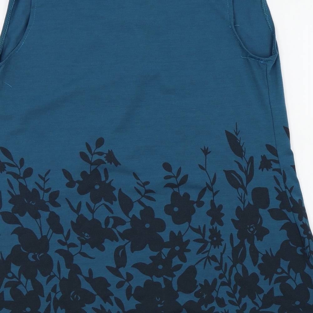 Preworn Womens Blue Floral Basic T-Shirt Size S