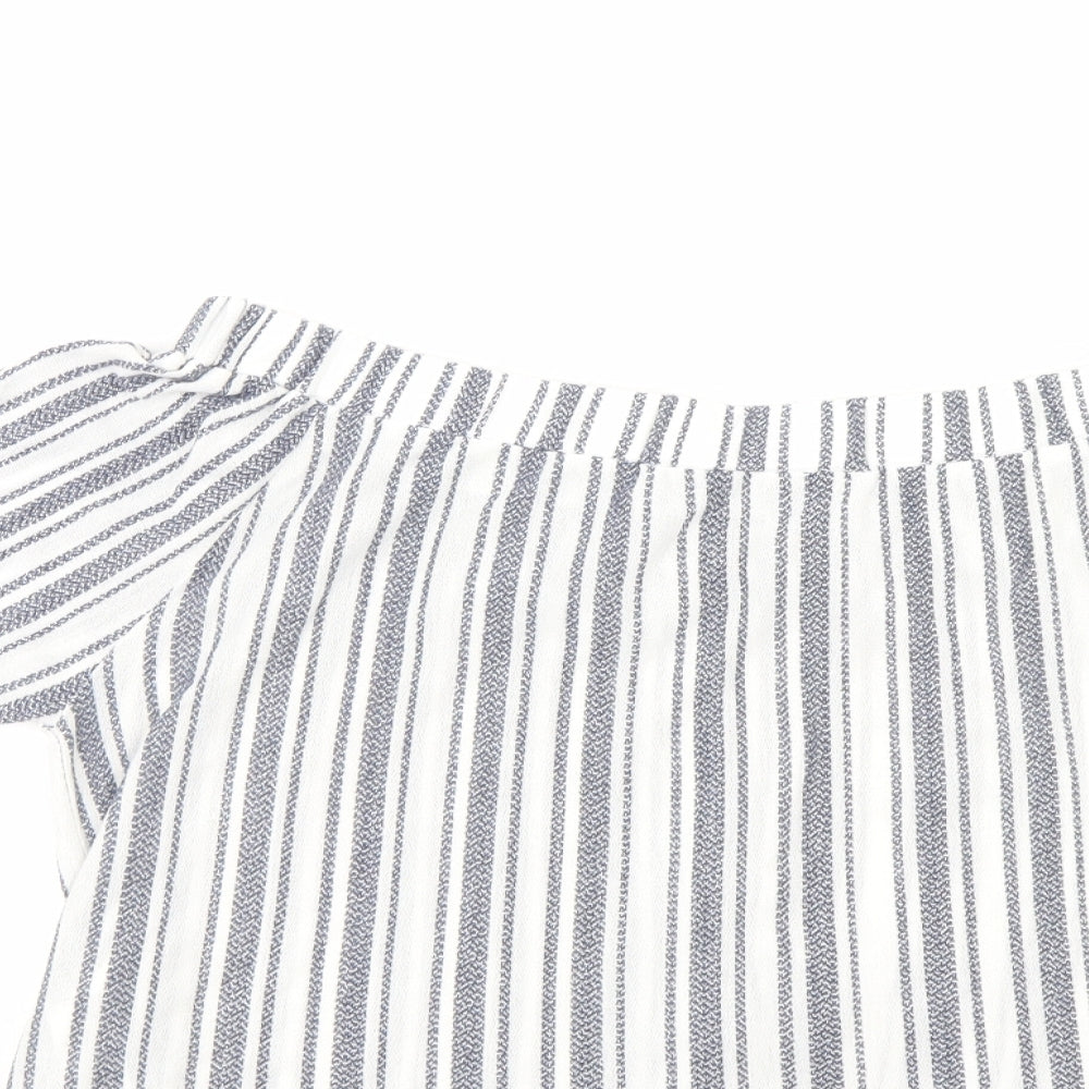 Top Shop Womens Blue Striped Cropped Blouse Size 12