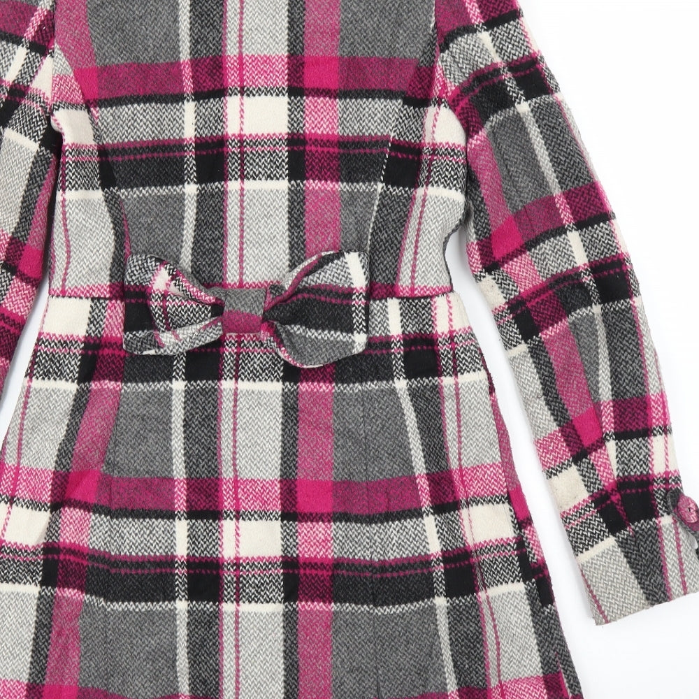 Yumi Womens Purple Plaid Overcoat Coat Size 8