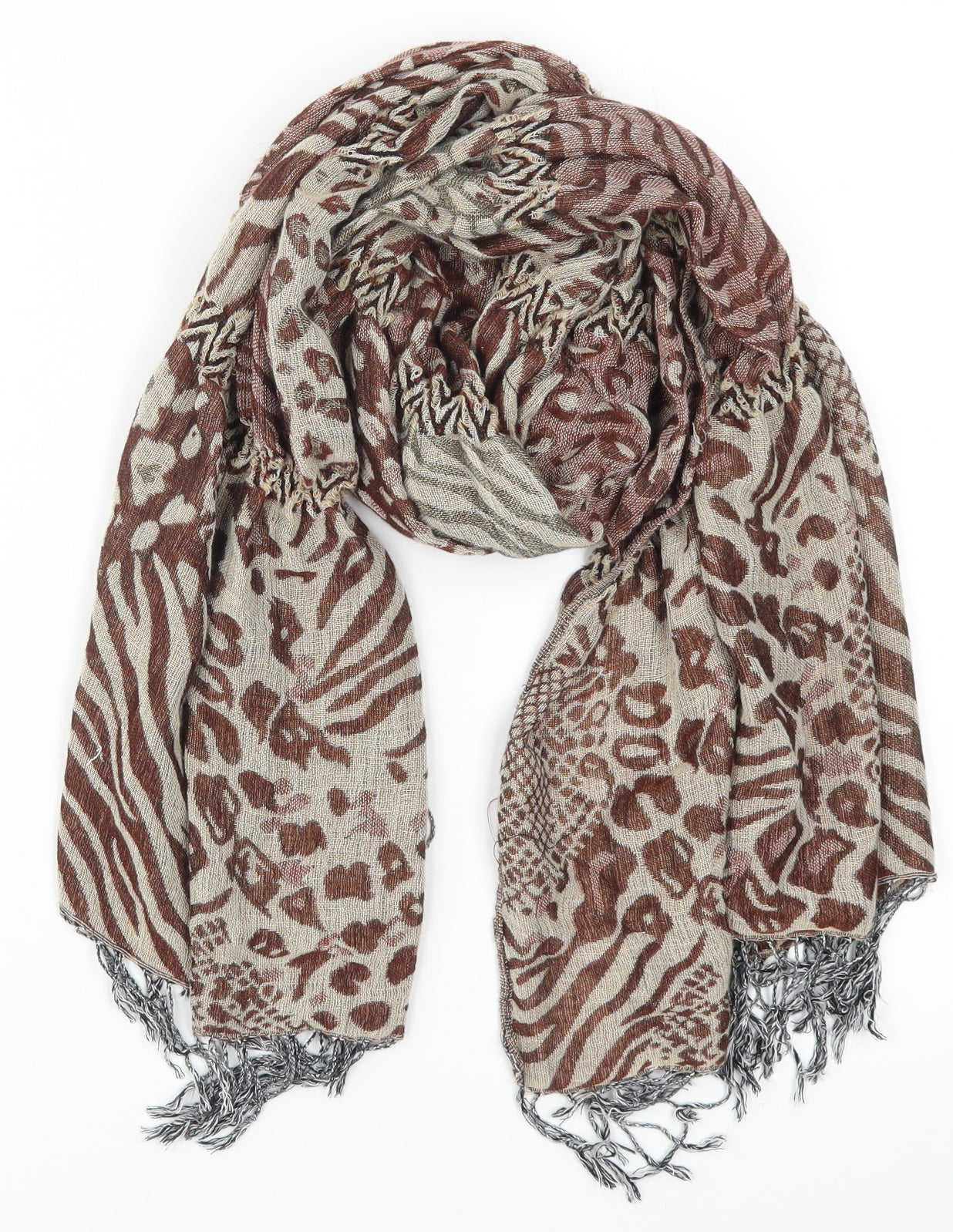 Preworn Womens Brown Animal Print Scarf