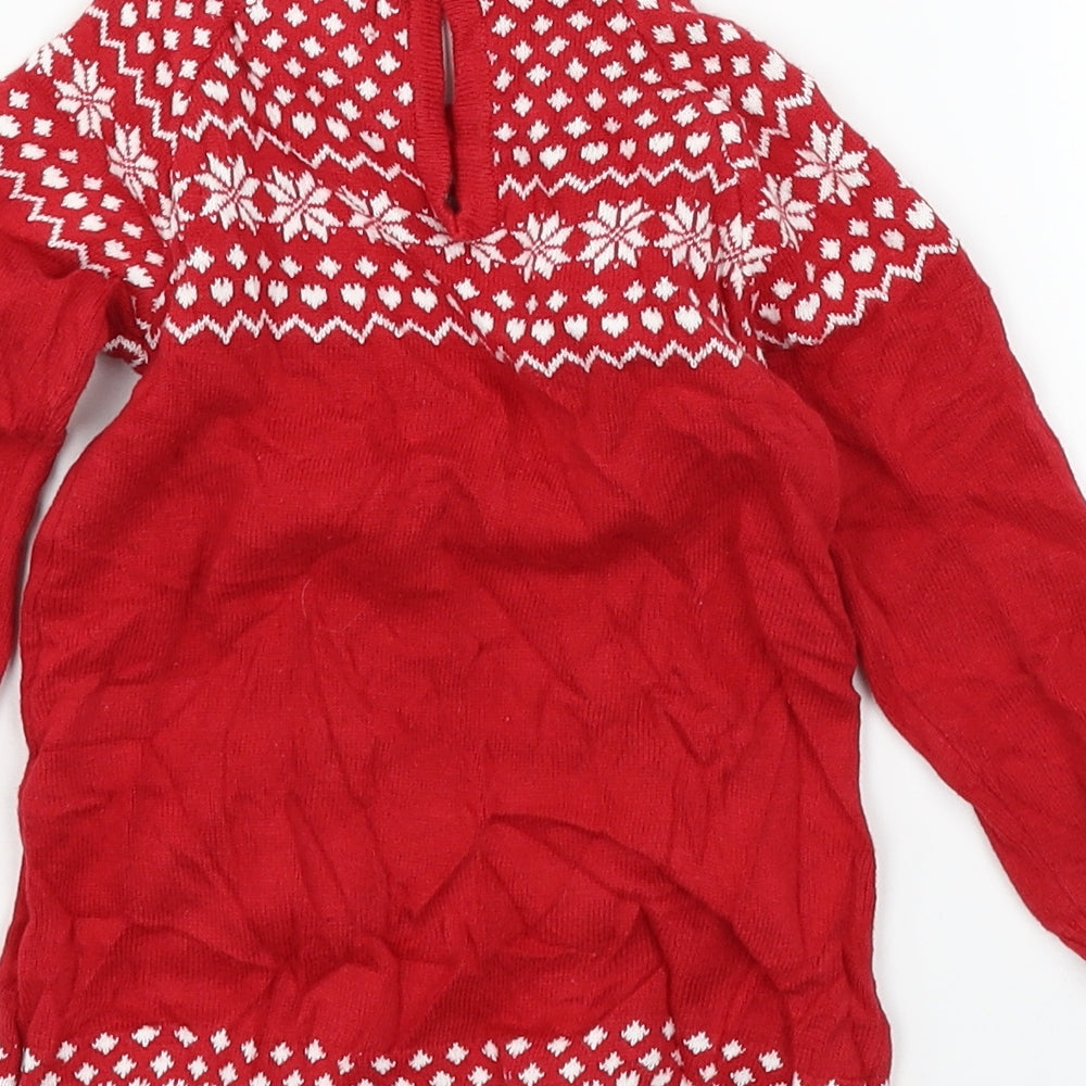 Primark Girls Red Knit Jumper Dress Size 12-18 Months - Penguin