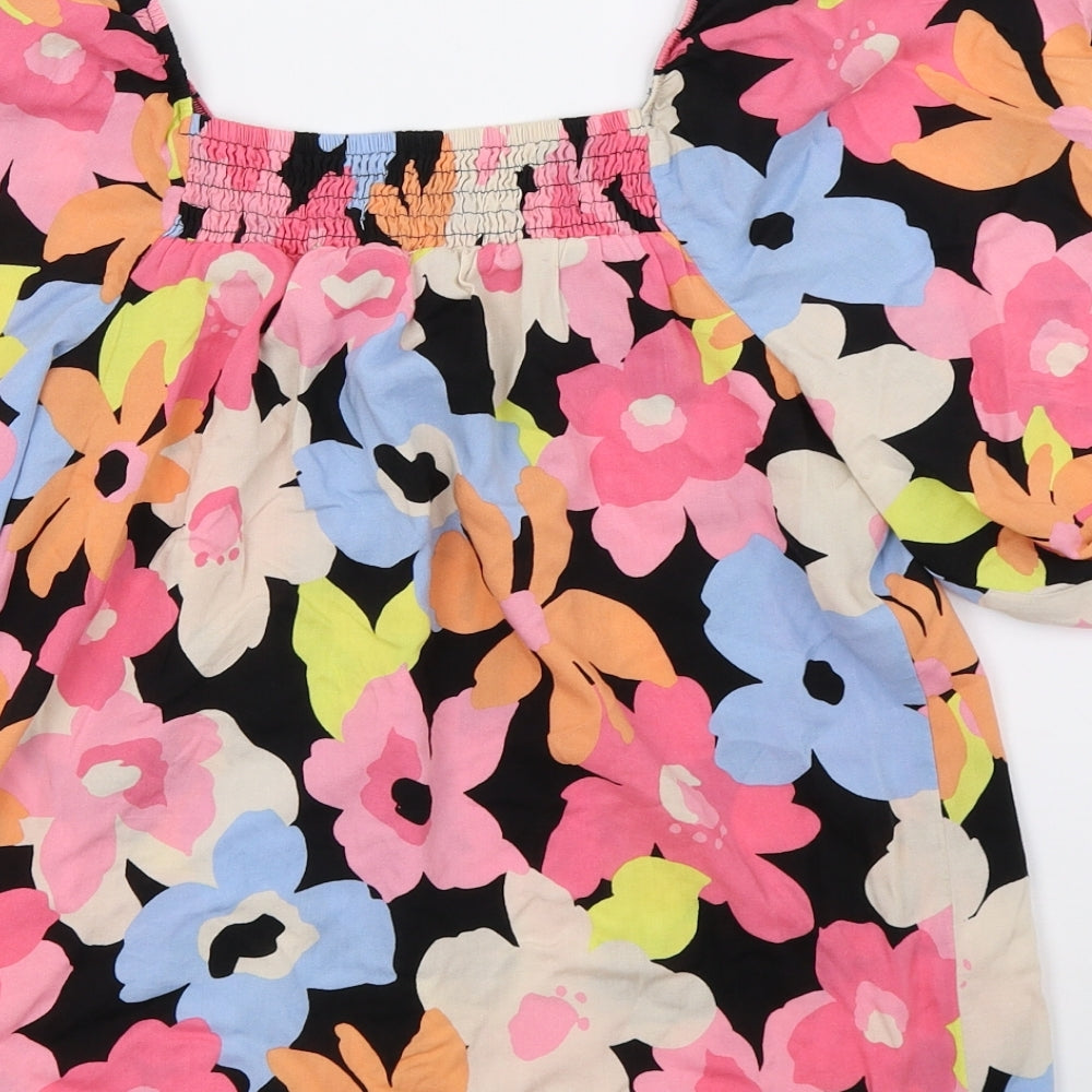 F&F Womens Black Floral Basic Blouse Size 8