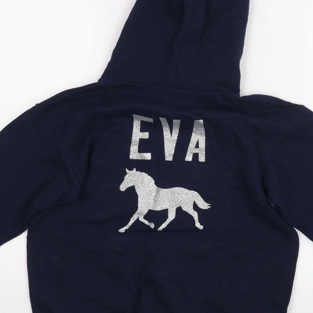Fruit of the Loom Girls Blue Pullover Hoodie Size 9-10 Years - Horse