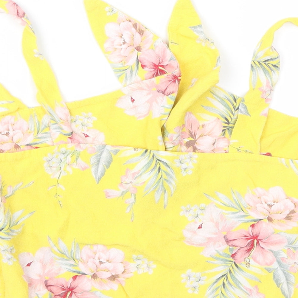 New Look Womens Yellow Floral Basic T-Shirt Size 12