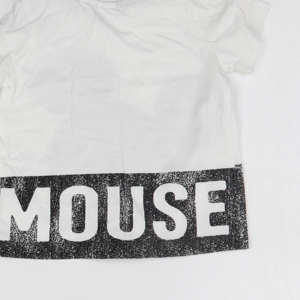 H&M Girls White Basic T-Shirt Size 6-9 Months - mickey mouse