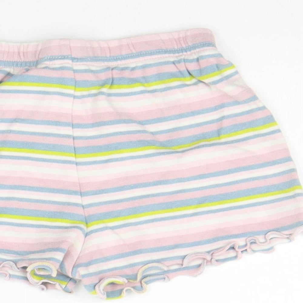 NEXT Girls Pink Striped Cut-Off Shorts Size 2 Years - Elastic Waist Band