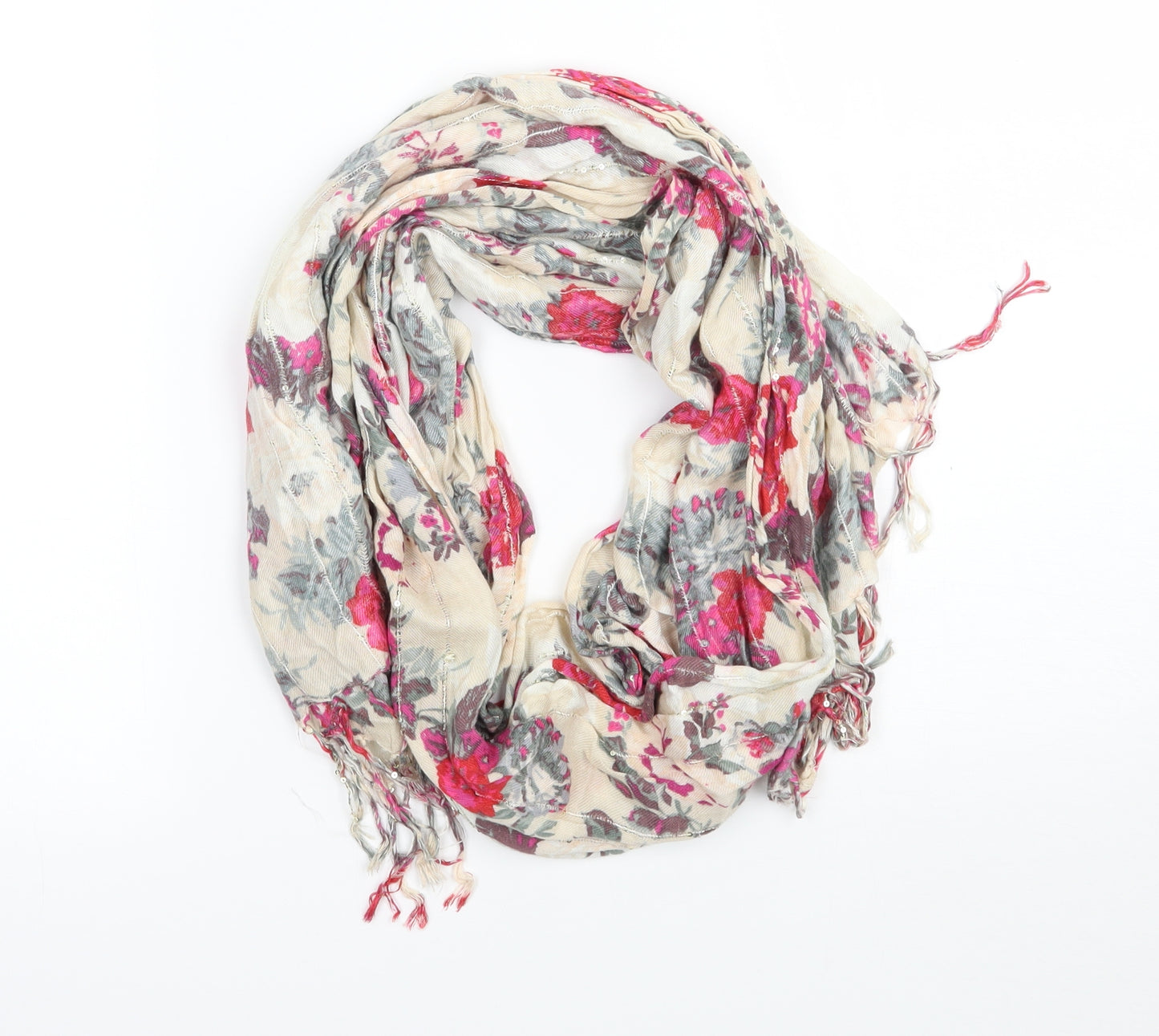 Preworn Womens Beige Floral Scarf