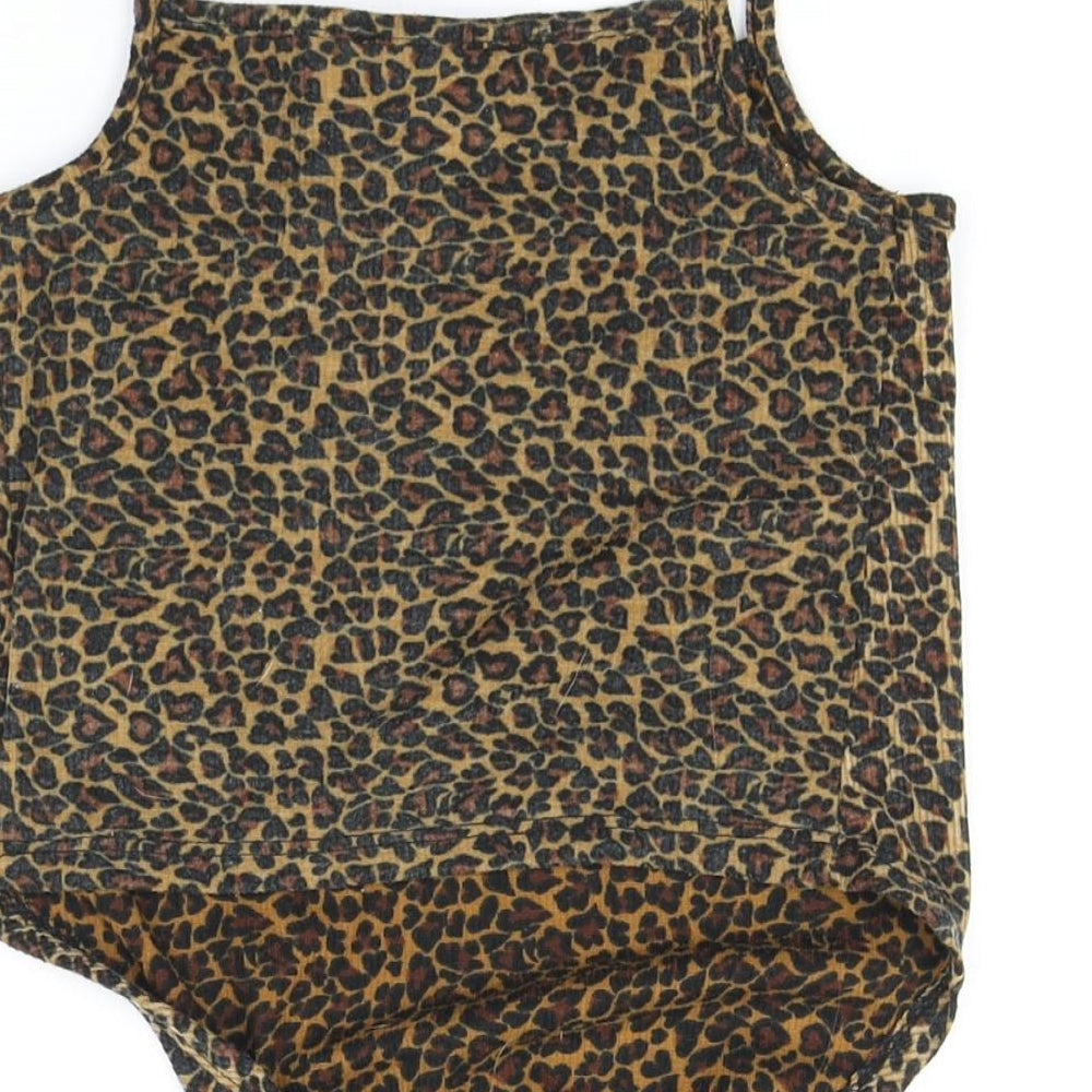 Primark Womens Brown Animal Print Cropped T-Shirt Size 6