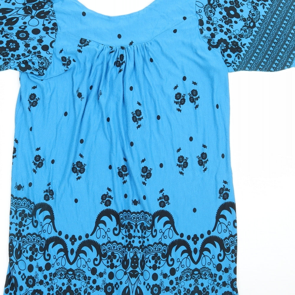 xpose Womens Blue Floral Basic Blouse Size S