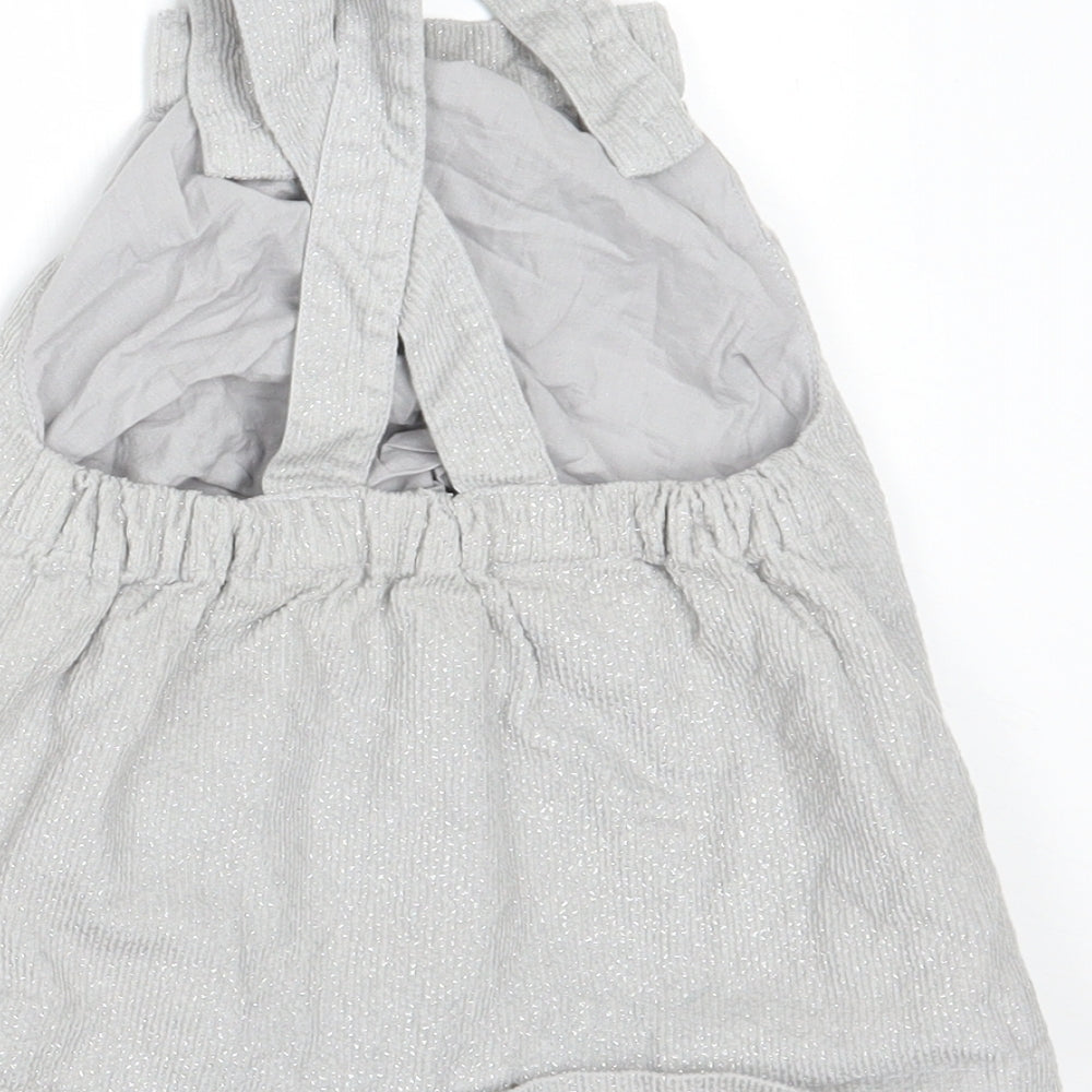 Marks and Spencer Girls Silver Corduroy Pinafore/Dungaree Dress Size 3-6 Months