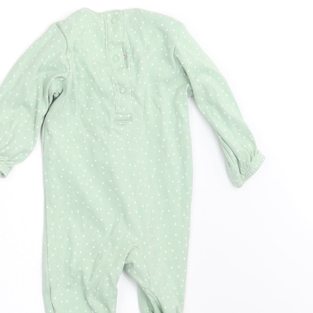 Marks and Spencer Girls Green Polka Dot Babygrow One-Piece Size 3-6 Months - FRILLED FRONT