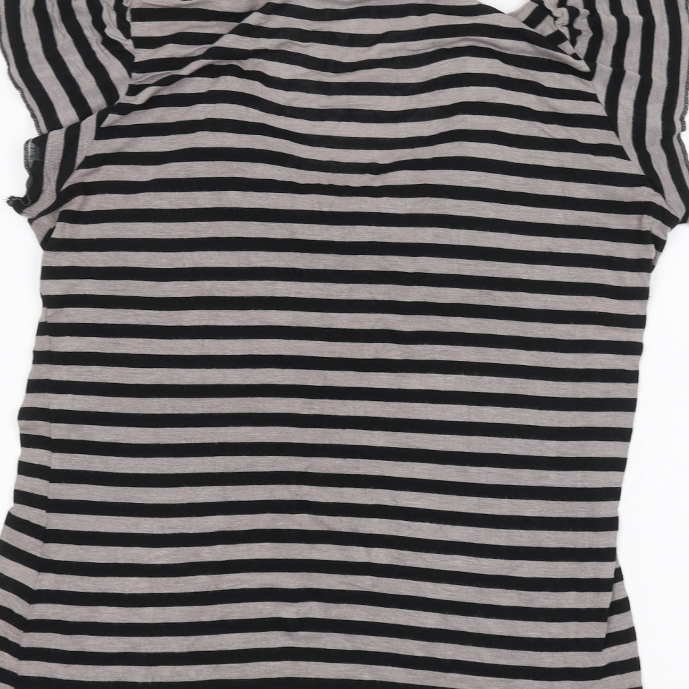 BASSINI Womens Grey Striped Basic T-Shirt Size L