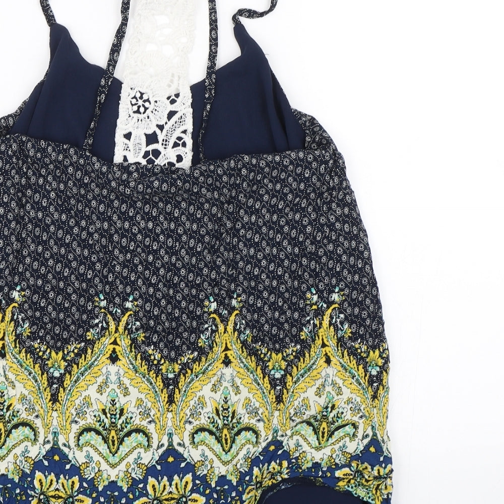 S&W fashion Womens Blue Floral Basic Tank Size L