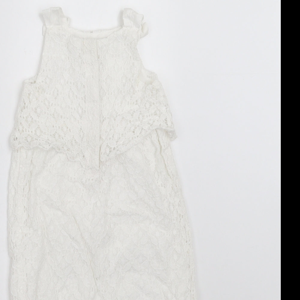 Mini Club Girls White Floral Romper One-Piece Size 6-9 Months - crochet detail