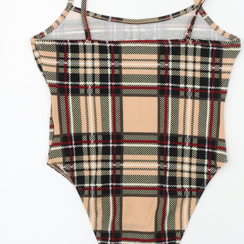 SheIn Womens Pink Check Bodysuit One-Piece Size XS