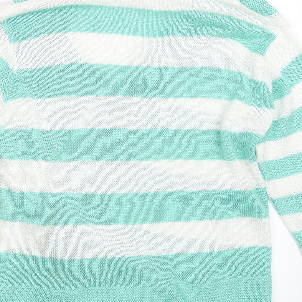 Elite Womens Green Striped Knit Cardigan Jumper Size L