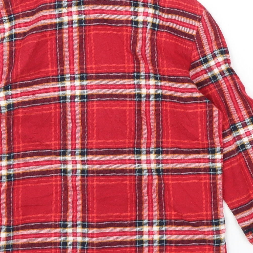 M&S Girls Red Plaid Basic Button-Up Size 3-4 Years