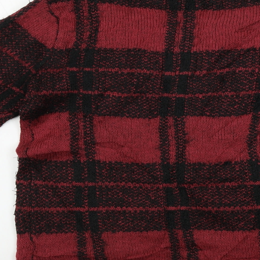 New Look Womens Red Check Pullover Jumper Size 8