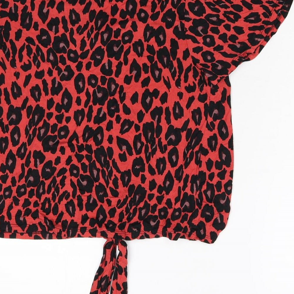 New Look Womens Red Animal Print Basic Blouse Size 16