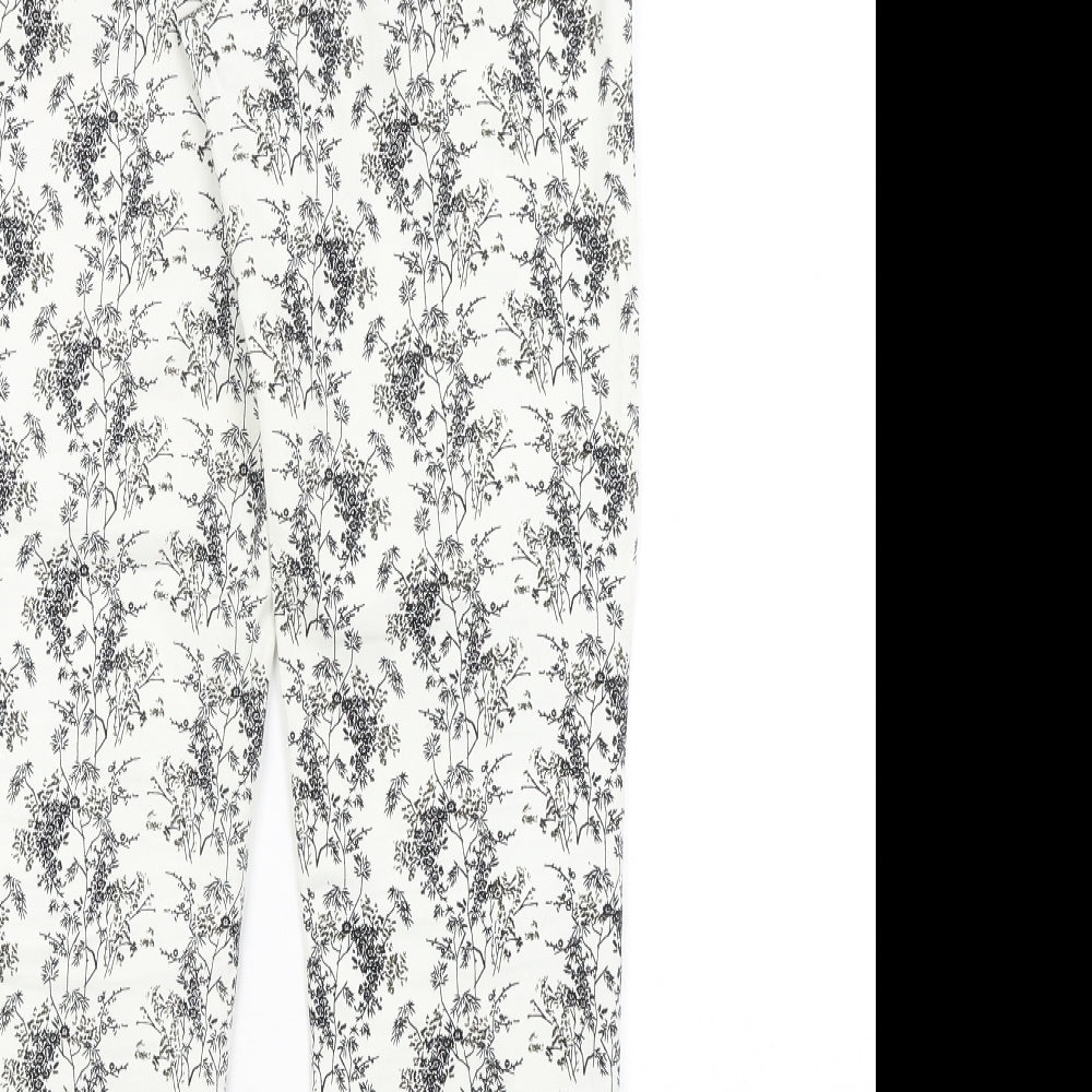 H&M Womens White Floral Trousers Size 8 L26 in