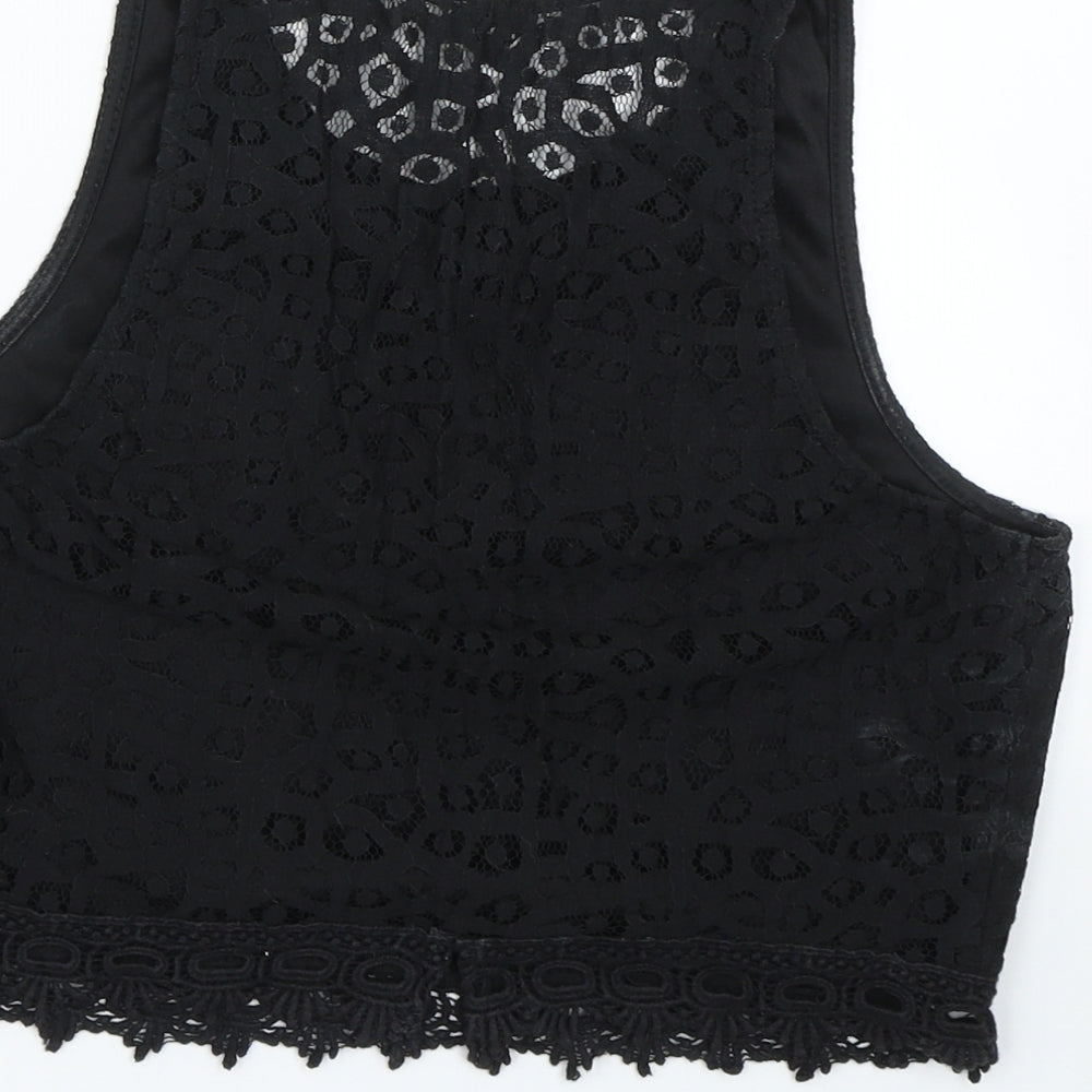 Pimke Womens Black Floral Cropped Tank Size XS