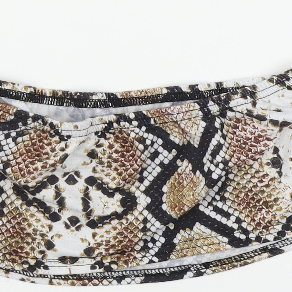 PRETTYLITTLETHING Womens Beige Animal Print Cropped T-Shirt Size 10