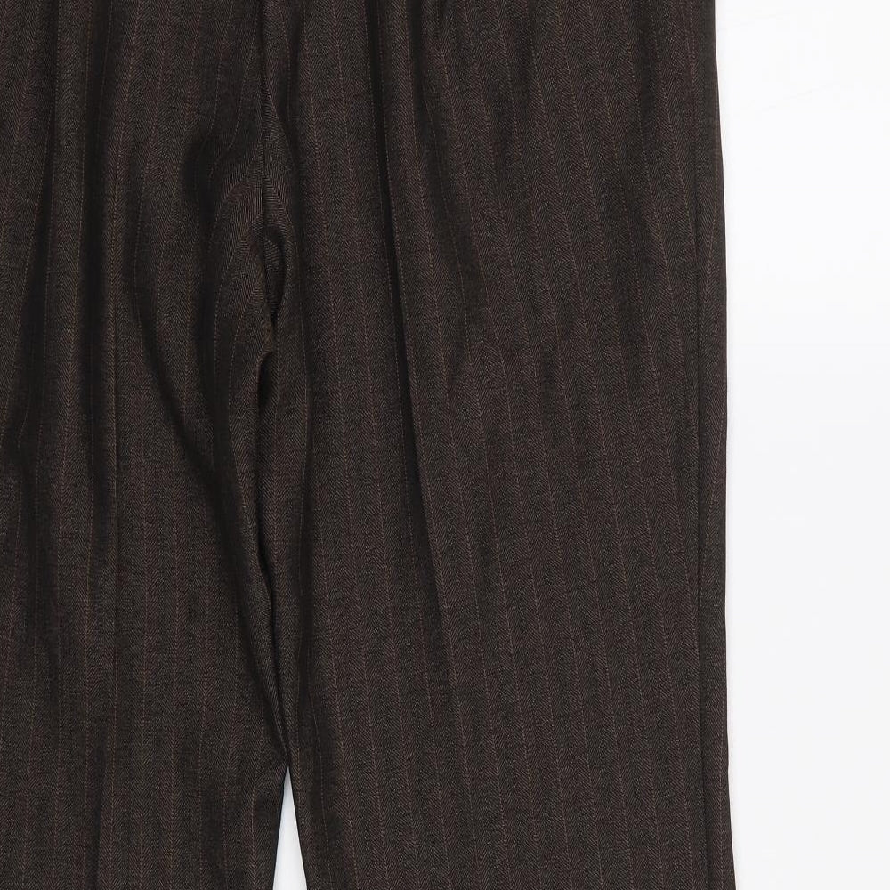 m&s Womens Brown Striped Trousers Size 14 L26 in - Elastic Waist Band