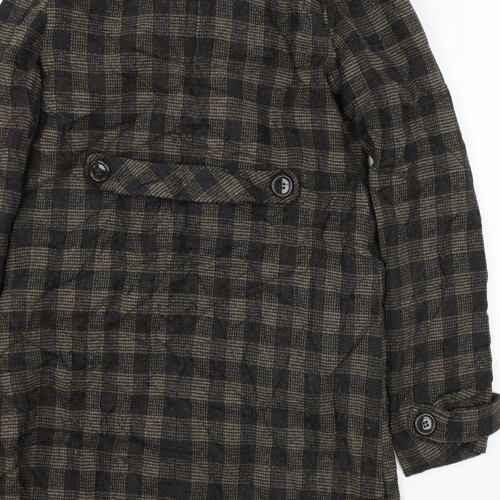 Topshop Womens Brown Check Overcoat Coat Size 8
