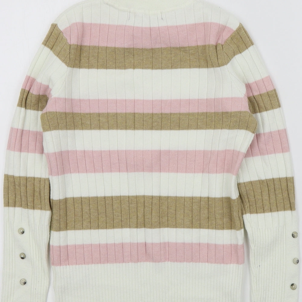 M&S Womens White Striped Pullover Jumper Size 8