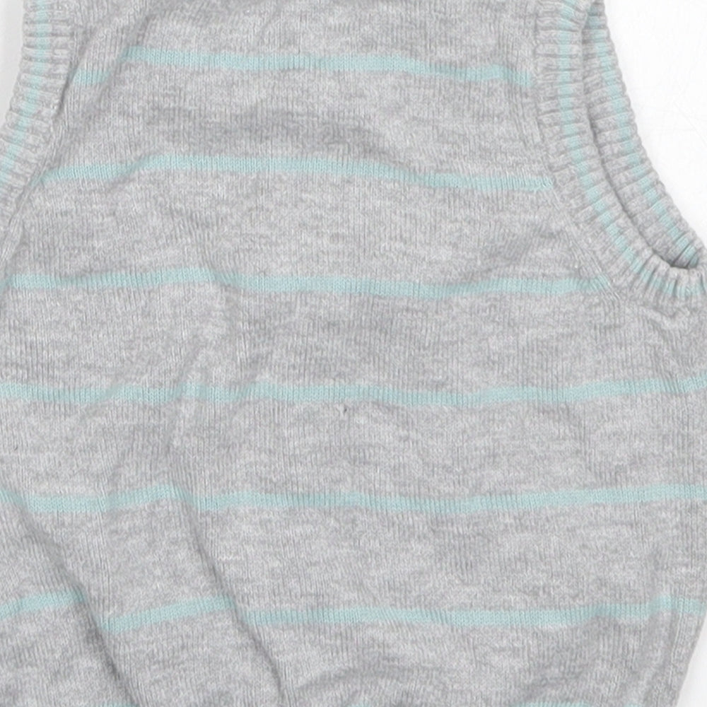 Matalan Boys Grey Striped Knit Cardigan Jumper Size 3-6 Months