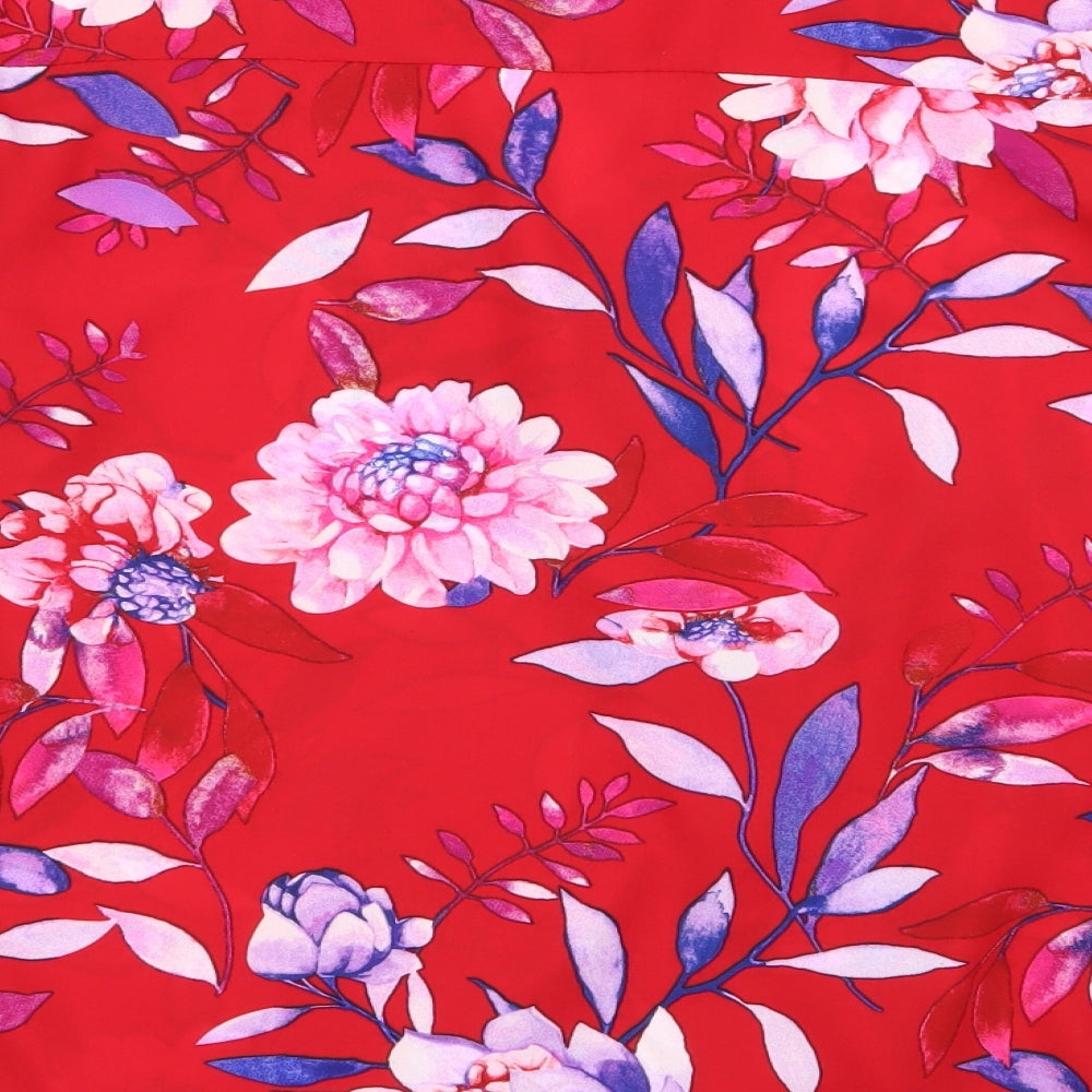 M&Co Womens Red Floral Basic Blouse Size 10