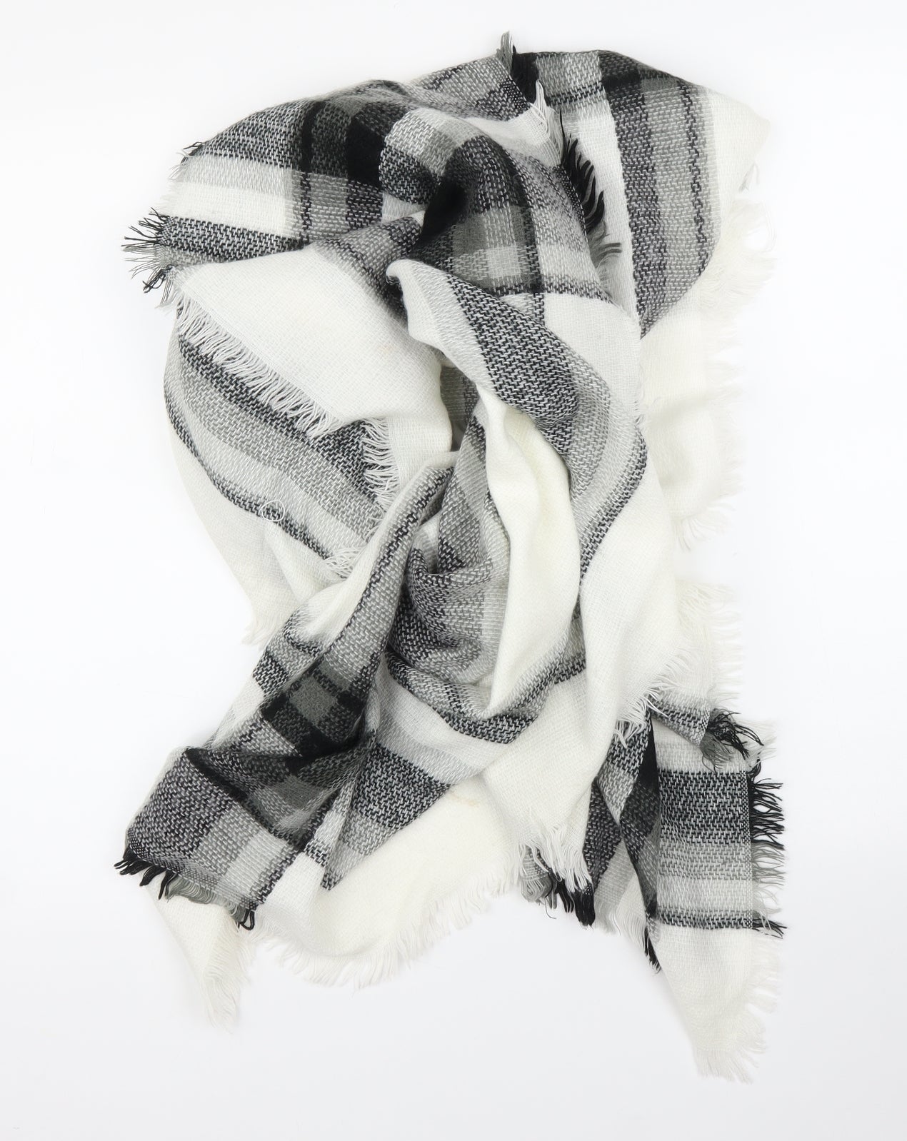 Preworn Unisex White Plaid Shawl/Wrap