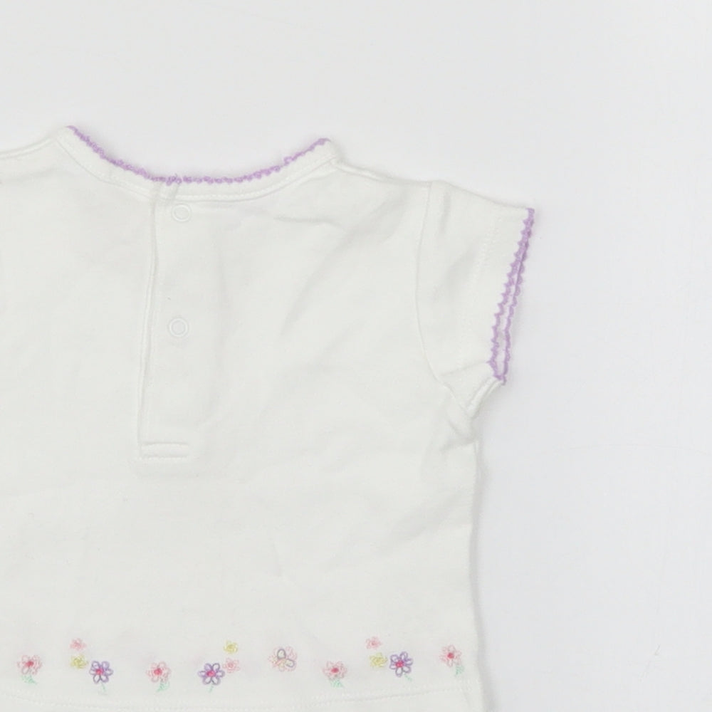 Little bundle Girls White Floral Basic T-Shirt Size 0-3 Months