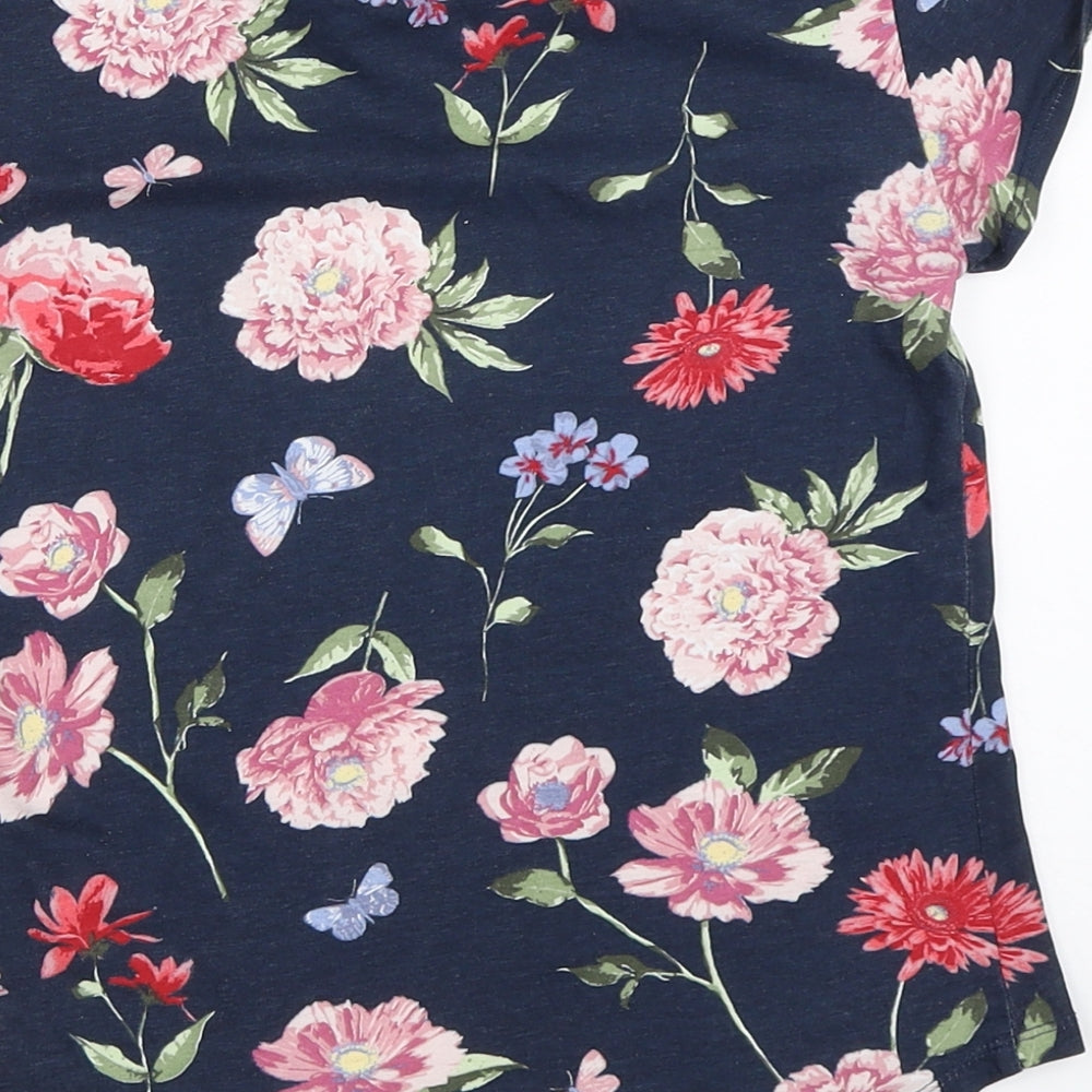 H&M Girls Blue Floral Basic T-Shirt Size 9-10 Years