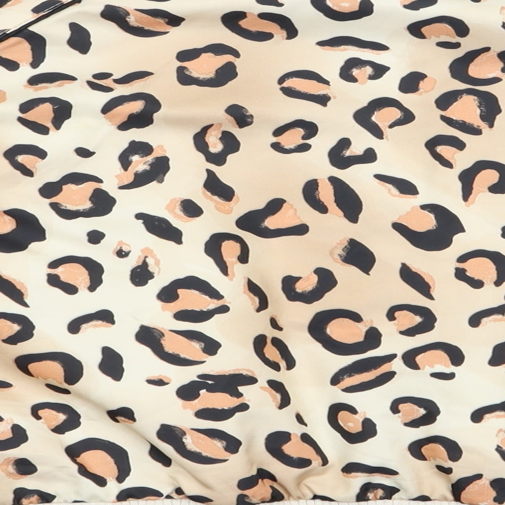 River Island Girls Orange Animal Print Bomber Jacket Coat Size 9-10 Years - Glitter effect ribbing