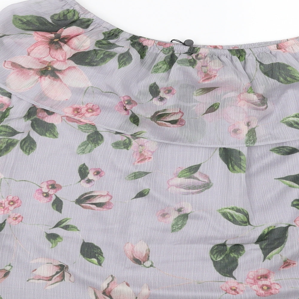 Lipsy Womens Grey Floral Basic Blouse Size 8