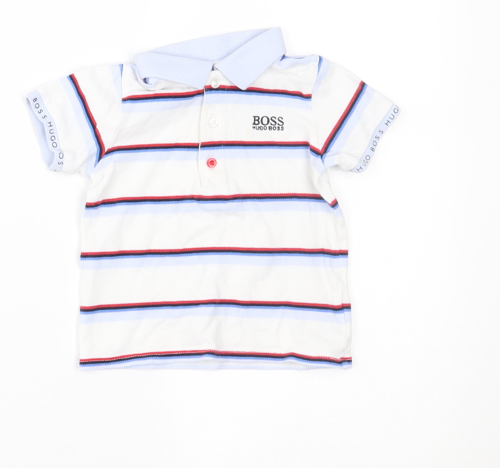 HUGO BOSS Baby White Striped Basic Polo Size 12 Months  Preworn