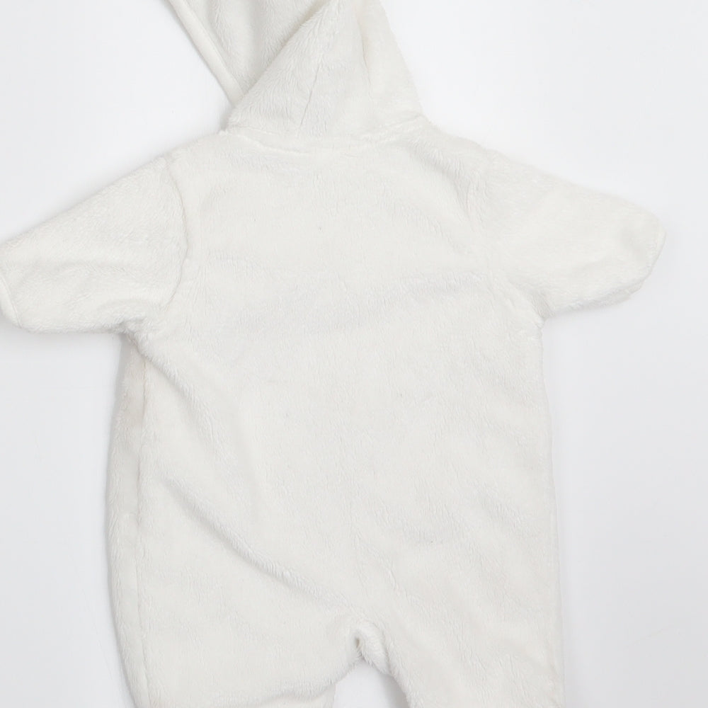 Florence and Fred Girls White Animal Print Coverall One-Piece Size 0-3 Months - Rabbit and Teddy Bear