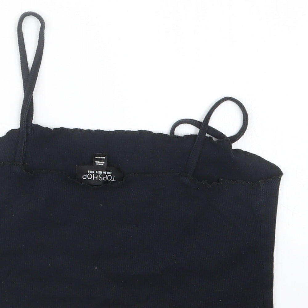 Topshop Womens Black Cropped T-Shirt Size 8