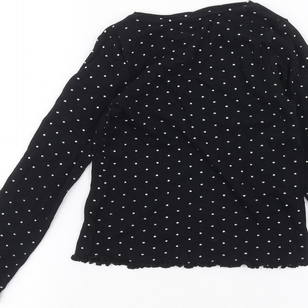 F&F Girls Black Polka Dot Basic T-Shirt Size 7-8 Years