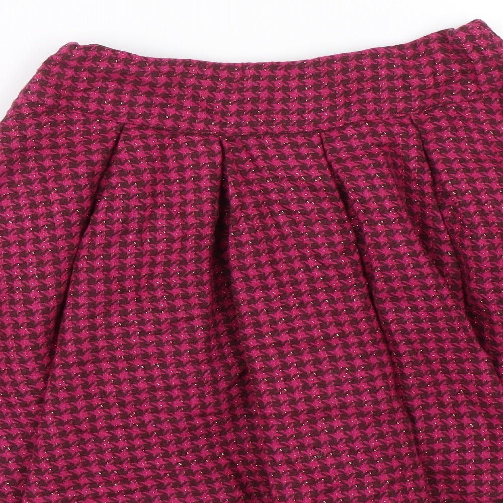 Monsoon Girls Pink Houndstooth Skater Skirt Size 9-10 Years