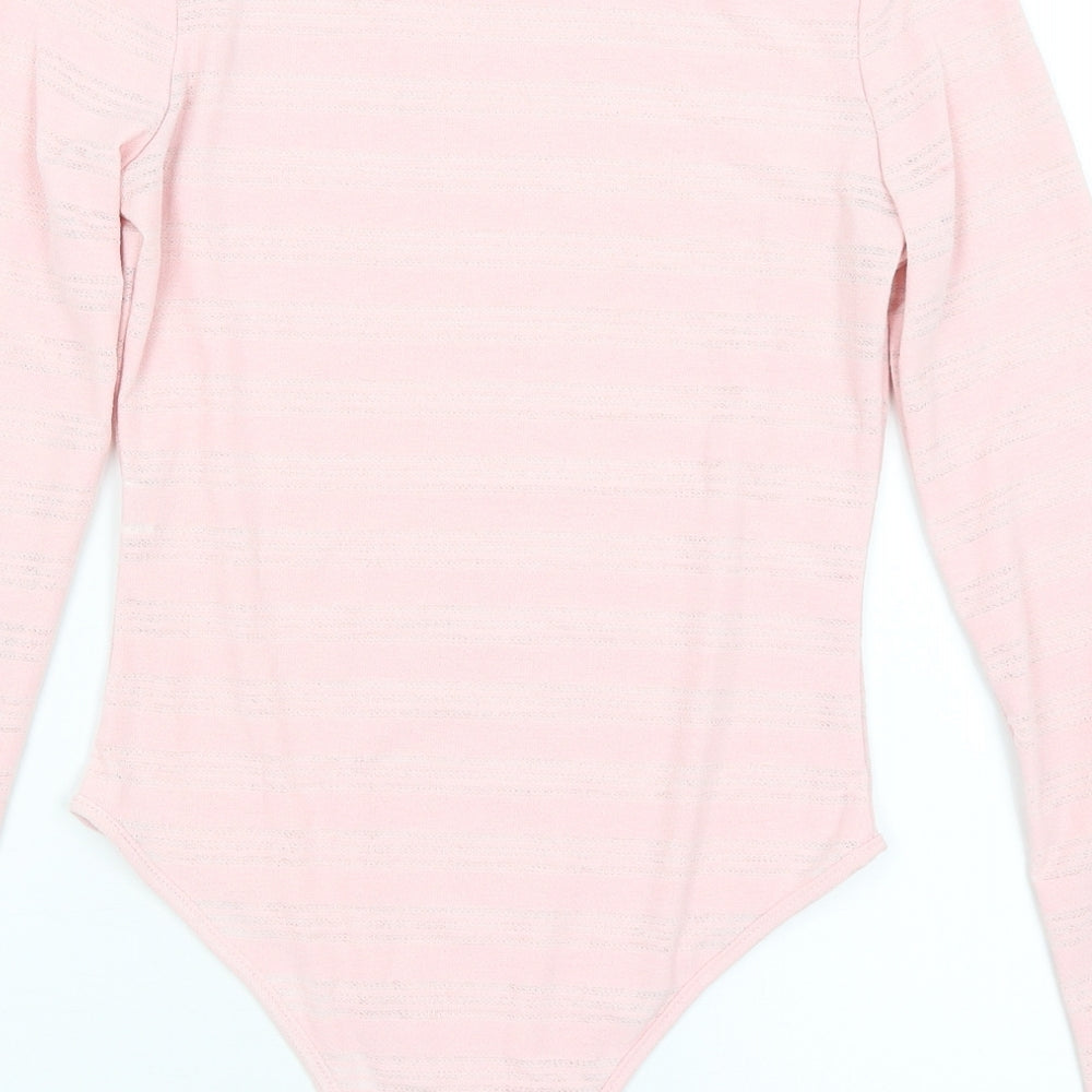 Preworn Womens Pink Striped Bodysuit One-Piece Size S